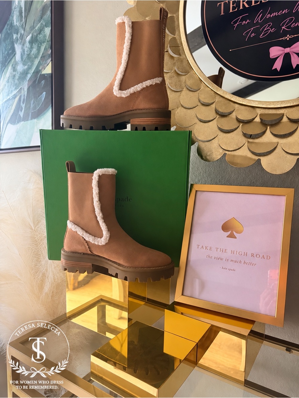 NWT Kate Spade Piper Chelsea Boot Shearling Light Fawn Size 9